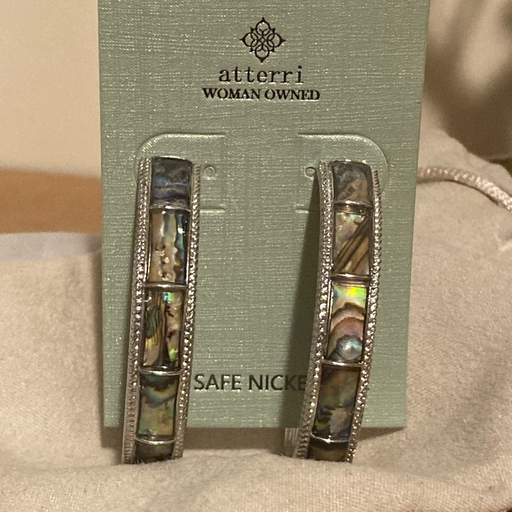 Brand New Atterri Genuine Abalone Hoop Earrings